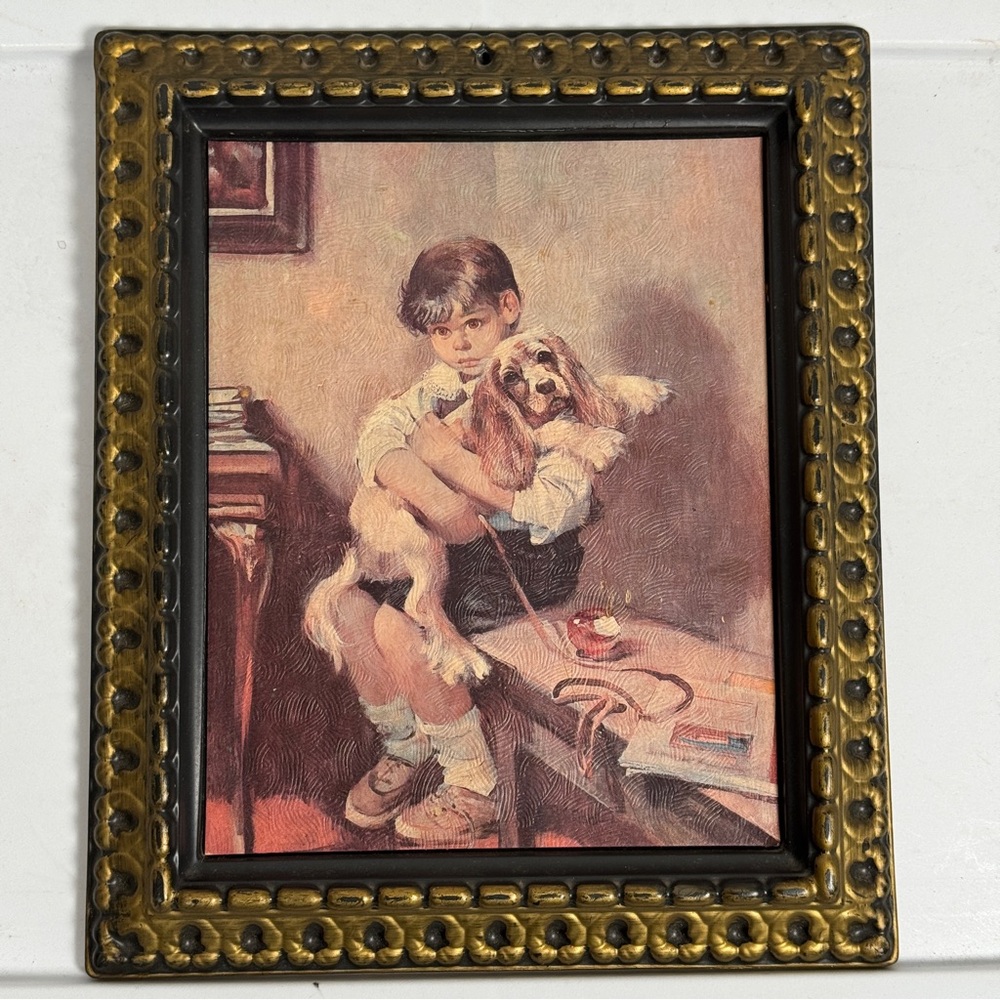 VTG 60s Rico‎ Tomaso Framed "Anxious Moments" Textured Lithograph Wall Art Print